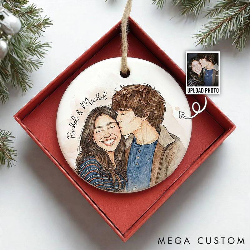 Personalized Couple Ceramic Ornament Custom Photo Name Christmas Gifts for Husband Wife Ornament for Couple Newlyweds Xmas Gift