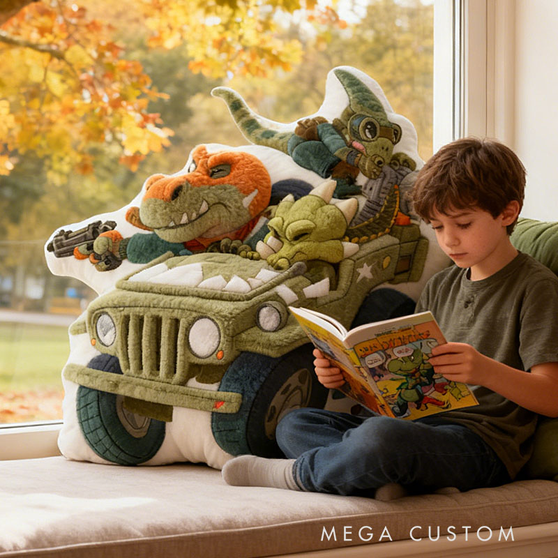 Personalized Jeep Dinosaur Pillow with Custom Name Kids Room Decor Gift for Boys Christmas Gift 3D Print