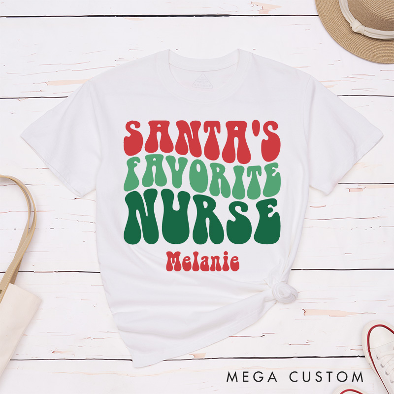 Personalized Nurse T-Shirts Santa's Favorite Nurse Christmas Fashion Design T-Shirts