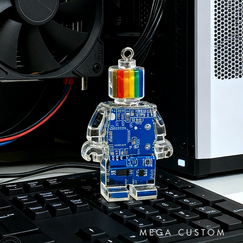 Rainbow Head Circuit Board Robot Keychain - Upcycled Circuit Board Robot Keychain Unique Resin Craft, Tech-Inspired Accessory for Geeky Gifts & Daily Style 