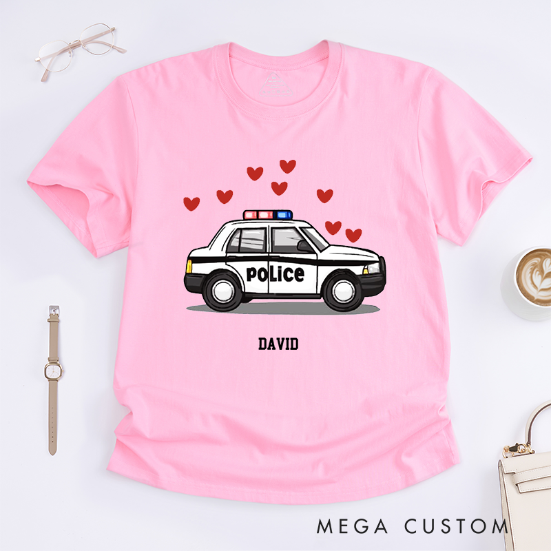 Personalized Police Car Love Design Gift for Wife Policewoman Police Officer T-Shirt