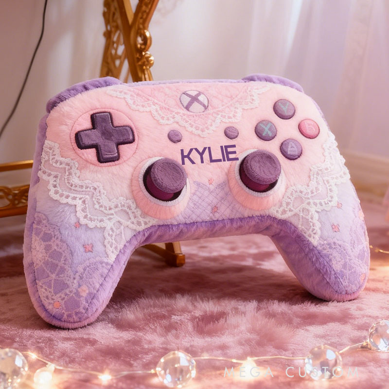 Personalized Graphic 3D Print Lace Game Controller Shaped Pillow for Game Lovers Plush Pillow Christmas Birthday Party Gift for Kids