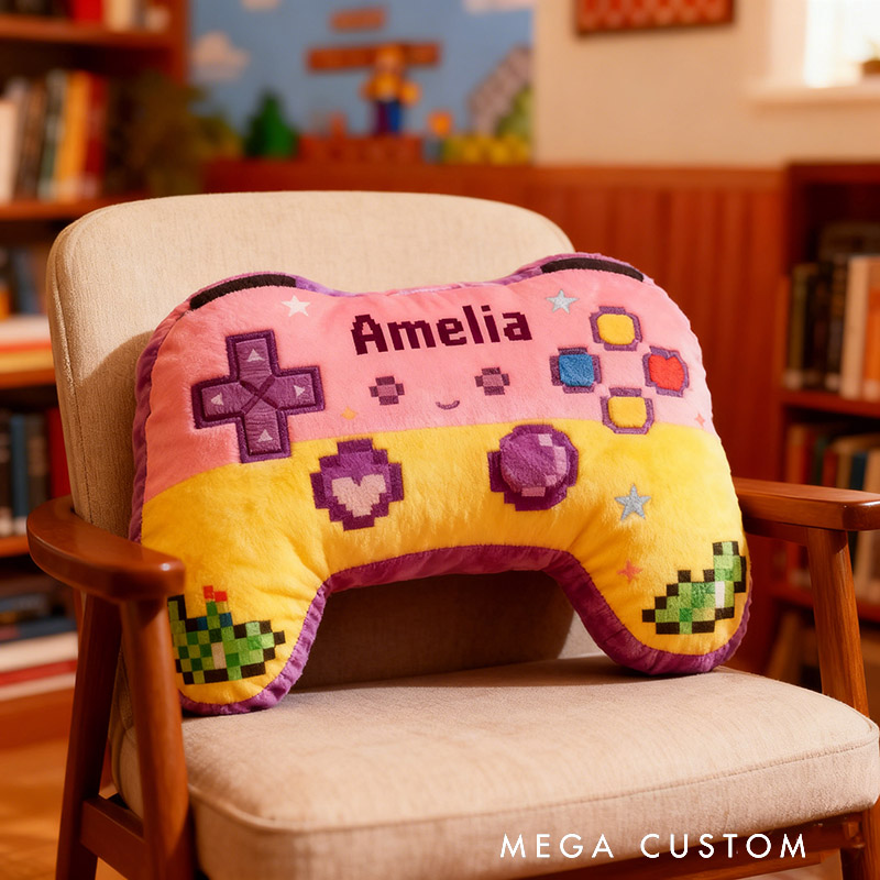 Personalized Pixel Pink Game Controller Shaped Pillow for Game Lovers Plush Pillow Christmas Birthday Party Gift for Kids