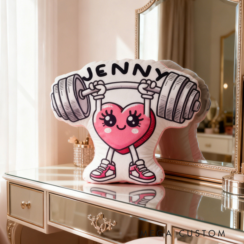 Personalized Fitness Heart Pillow Graphic 3D Print Trainer Fitness Planner Decoration Letter Pillow Exercise Sport Gym Sublimation Design Lift Heavy Shit Gym Rat Weightlifting Pillow for Kids Gym Lovers