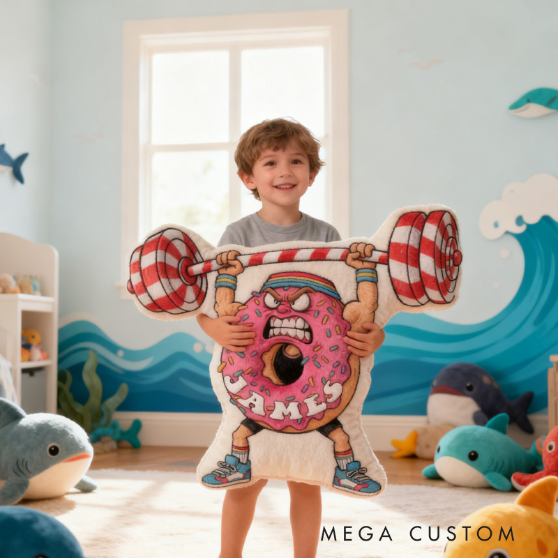 Personalized Fitness Donat Pillow Rainbow Throw Pillow Graphic 3D Print Trainer Fitness Planner Decoration Pillow Exercise Sport Gym Rat Weightlifting Pillow for Kids Gym Lovers