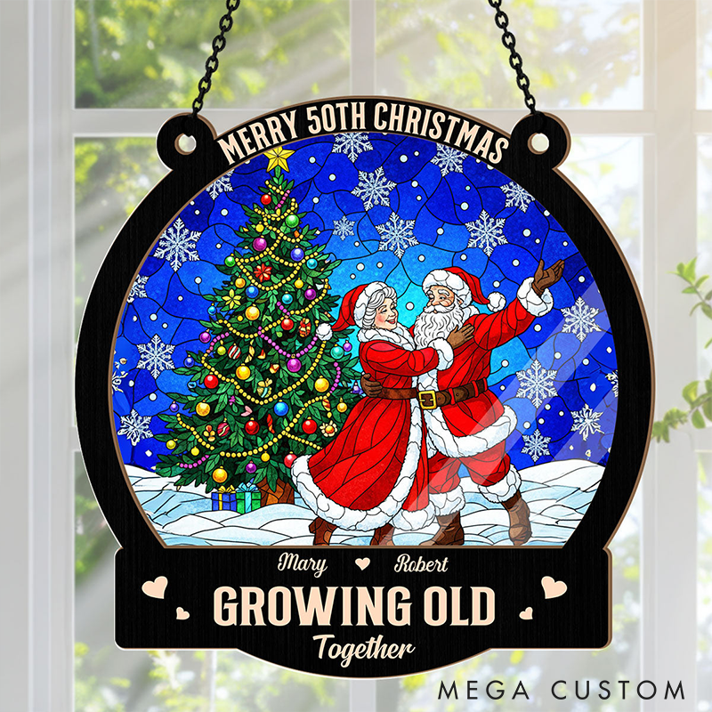Personalized Santa Claus Couple Window Hanging Suncatcher Christmas Gift For Holiday Home Decor Anniversary Gift for Couple
