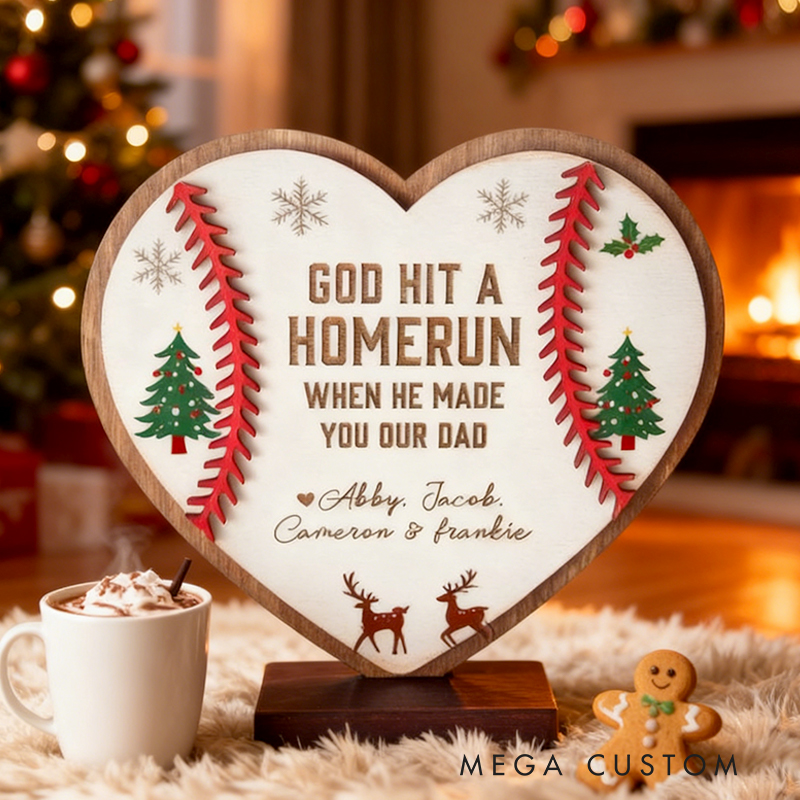 Personalized Gifts for Dad Mom from Kids Father’s Day Mother's Day Baseball Softball Sign  Fathers + Grandpa Present God Hit a Home run