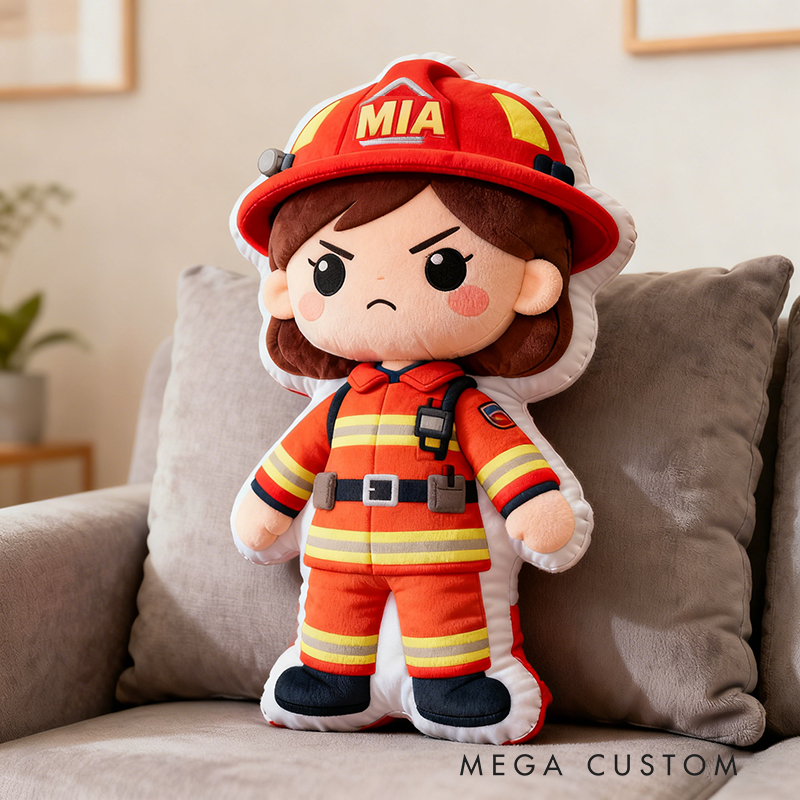 Personalized Female Firefighter Shaped Pillow Custom Name Cushion Choose Character Style Gifts 3D Graphic Print
