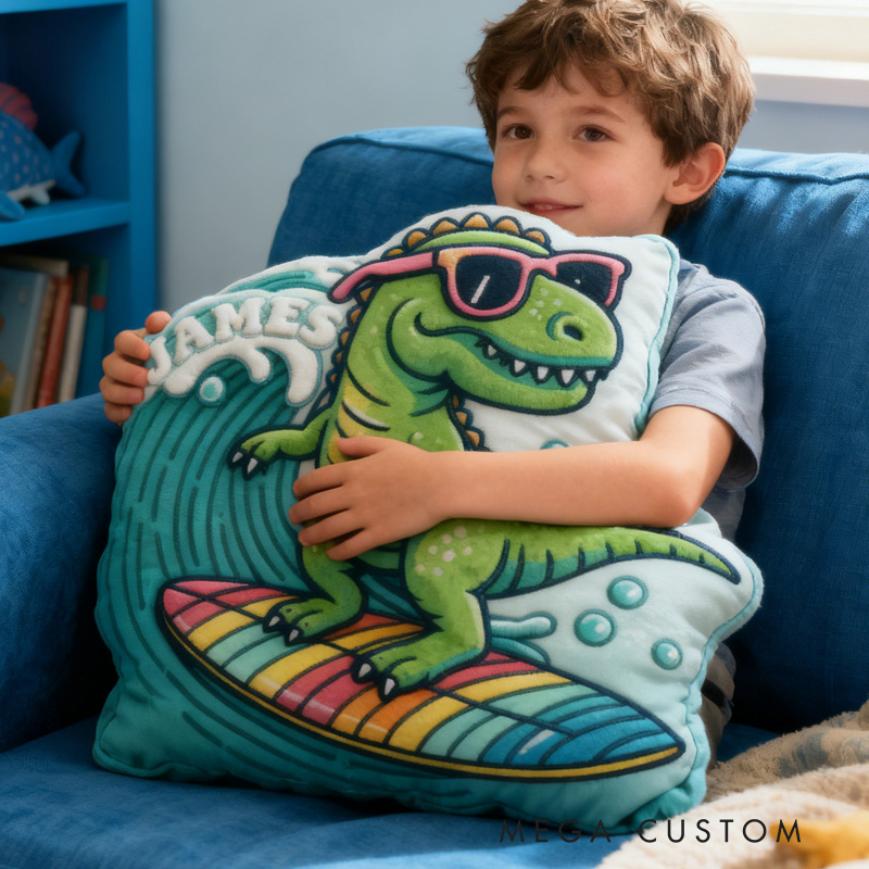 Personalized Dino Pillow Rainbow Throw Pillow Graphic 3D Print Surfing Skateboarding Fitness Decoration Pillow Exercise Sport Pillow for Kids