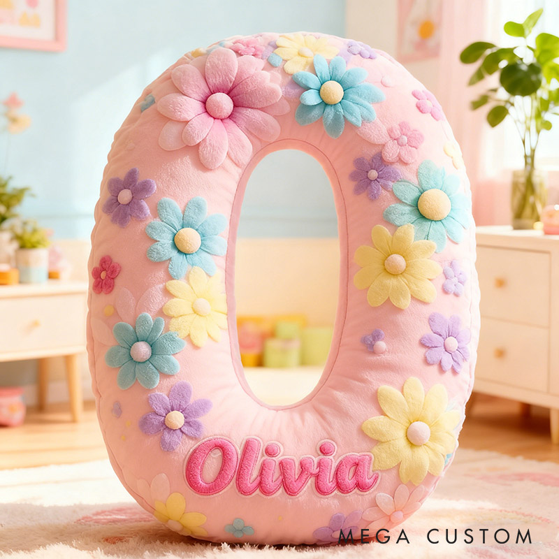 Personalized Flower Girl Colorful Floral 26 Letters Pillow Custom Girl friend Name Graphic 3D Printed Cushion Christmas Valentine's Day Gift for Her