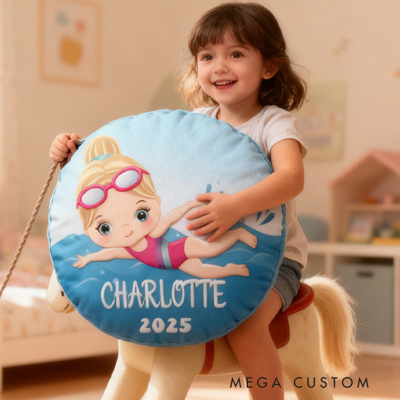 Personalized Girls Swimming Pillow Throw Pillow Graphic 3D Print Swimming Fitness Decoration Pillow Exercise Sport Pillow Female Swimmer Holiday Gift Custom Swim Pool Keepsake for Kids or Teens 