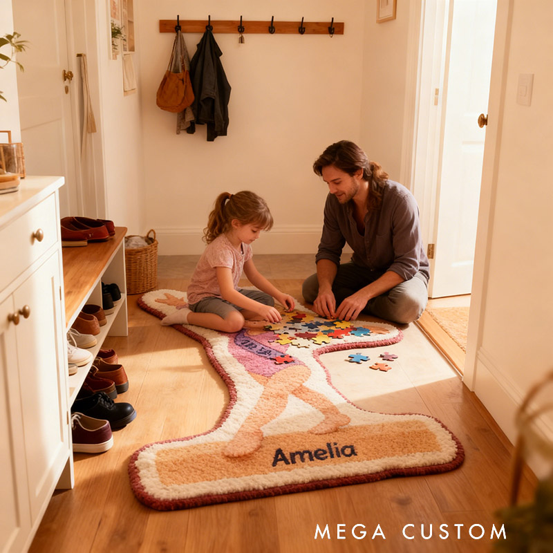 Personalized Gymnastic Girl Shaped Carpet Custom Name Carpet for Gynamstic Lovers Christmas Birthday Party Gift for Kids