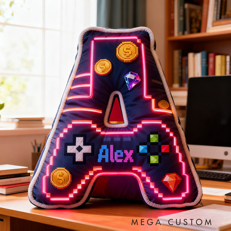 Personalized Graphic 3D Print Colorful Game Controller Letter Pillow for Game Lovers Plush Pillow Christmas Birthday Party Gift for Kids