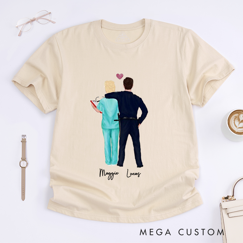 Personalized Couple in Uniform Nurse Design Gift for Wife Police Officer T-Shirt