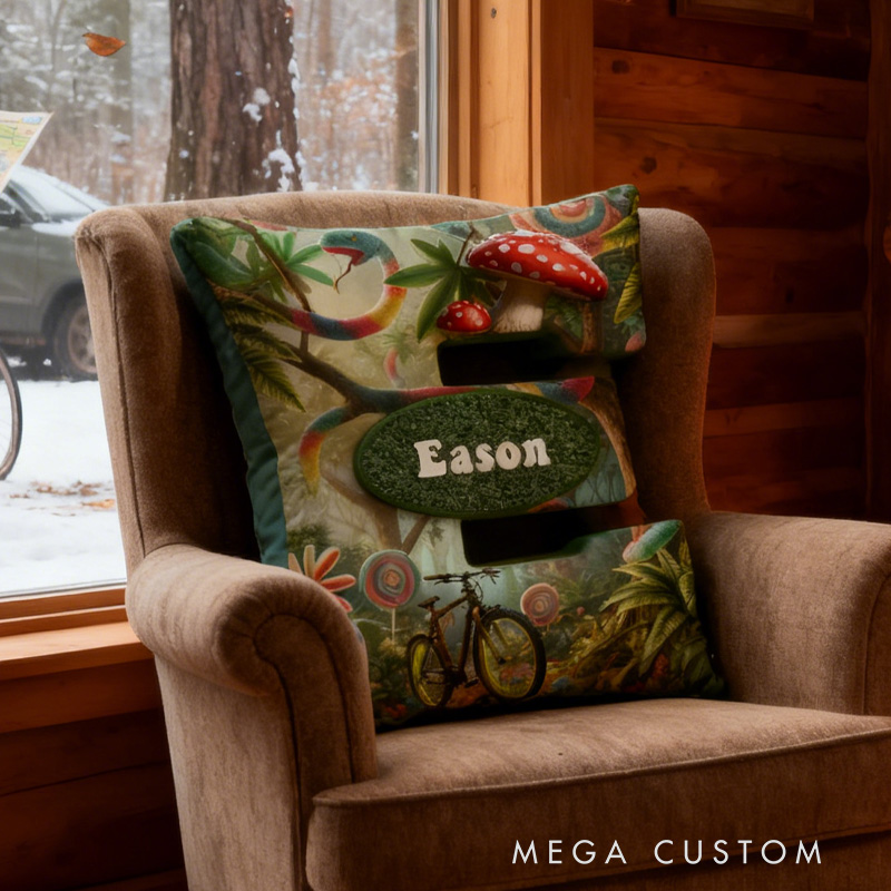 Personalized Forest Bicycle Letter Pillow Custom Name Festive Decor with Bicycle Christmas Gifts for Family Graphic 3D Print Cycling Riding Lovers