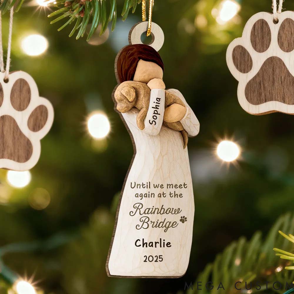 Personalized Dog Lover Until We Meet at Rainbow Bridge Woman and Dog Ornament