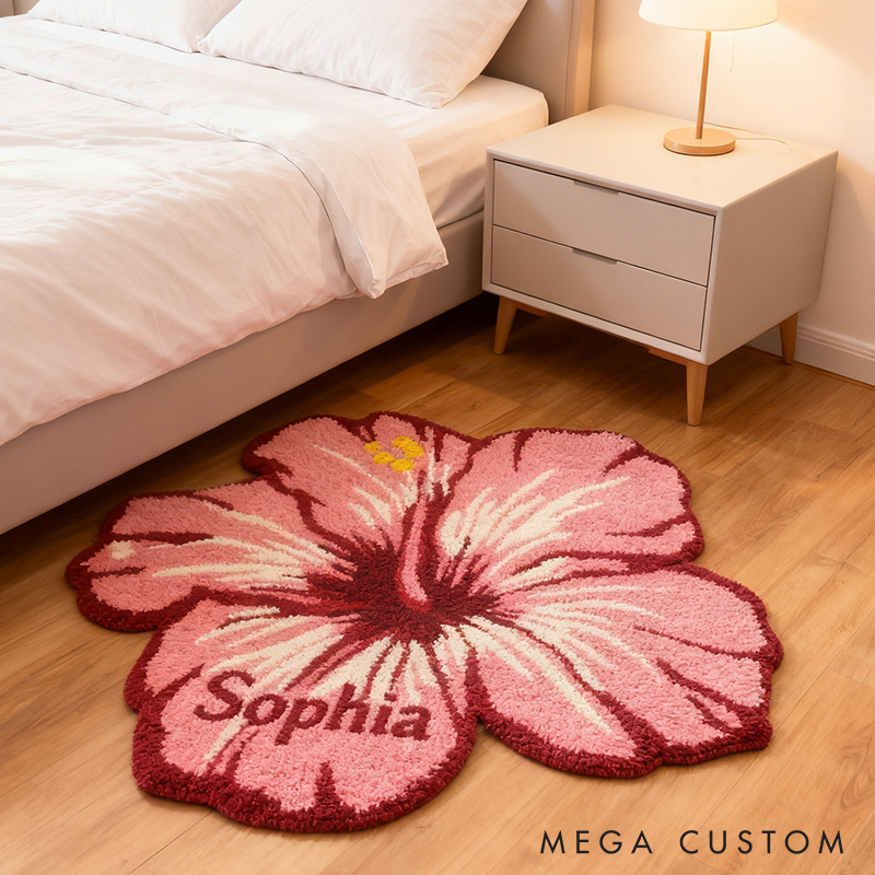 Personalized Hibiscus Door Mat with Name Anniversary Gift For Her Home Decor Birthday Gift For Girlfriend 