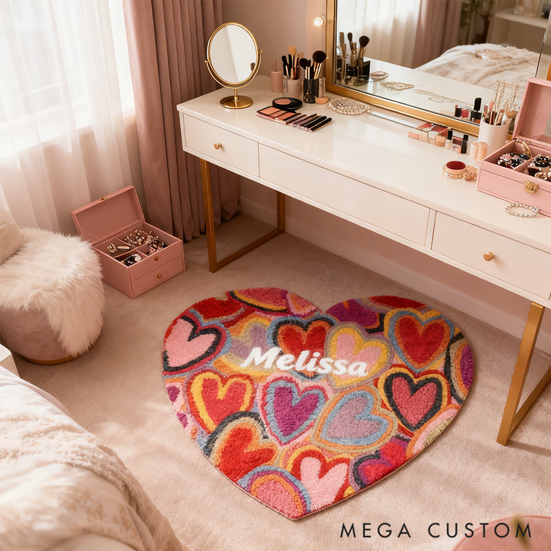 Personalized Heart Style Door Mat with Name Anniversary Gift For Her Home Decor Birthday Gift For Girlfriend 