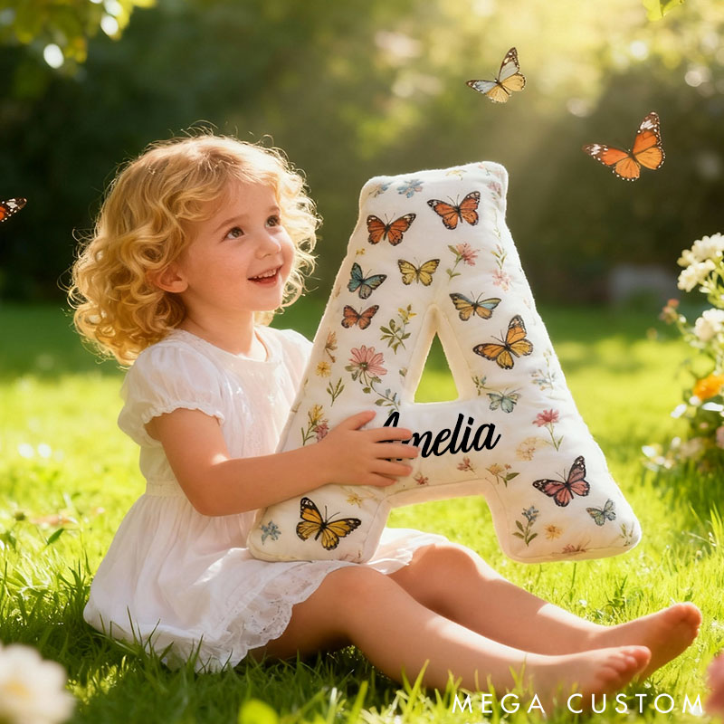 Personalized Butterfly Initial Pillow Elegant Butterflies Themed Throw Pillow Custom Home Decor Pillow for Flower Girl Gift  for Her