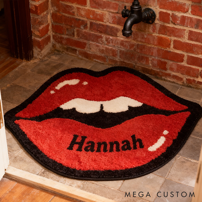 Personalized Red Lips Door Mat with Name Anniversary Gift For Her Home Decor Birthday Gift For Girlfriend Holiday Decoration