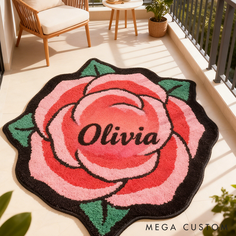 Personalized Rose Flower Shaped Door Mat with Name Anniversary Gift For Her Home Decor Birthday Gift For Girlfriend Holiday Decoration