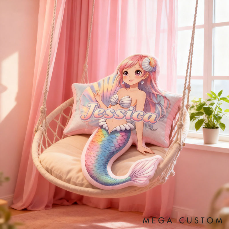 Personalized Dreamy Mermaid Design Custom Names Couple Home Pillow Romantic Valentine's Day Gift for Girlfriend for Wife for Flower Girl