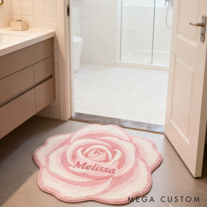 Personalized Rose Flower Shaped Door Mat with Name Anniversary Gift For Her Home Decor Birthday Gift For Girlfriend Holiday Decoration
