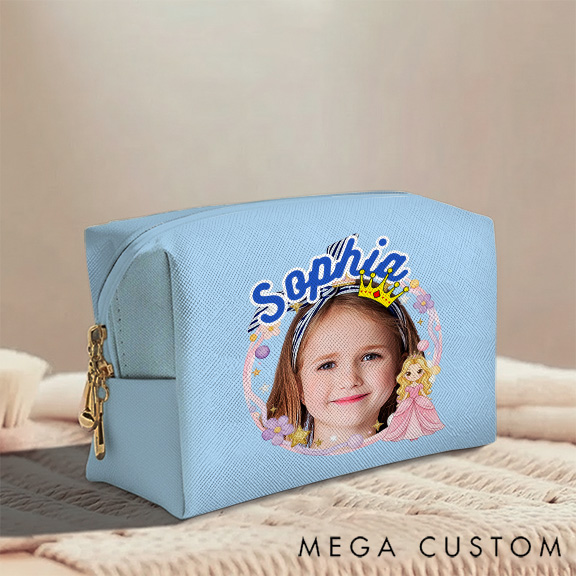Personalized Cute Princess Custom Face and Name Toiletry Bag for Kids Travel Gifts and Daily Use