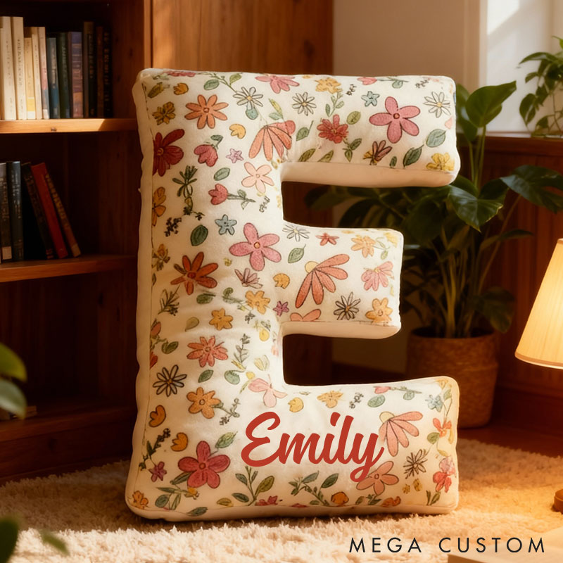 Personalized Floral Initial Pillow for Flower Girl Flowers Letter Throw Pillow for Her Christmas Gift Decor Pillow