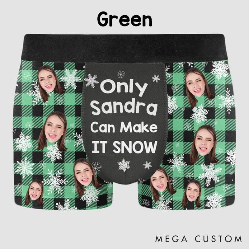 Personalized Girlfriend Wife Face Only Her Can Make It Snow Christmas Boxer Briefs Men Underwear with Face Photo Xmas Gift for Him Boyfriend Husband
