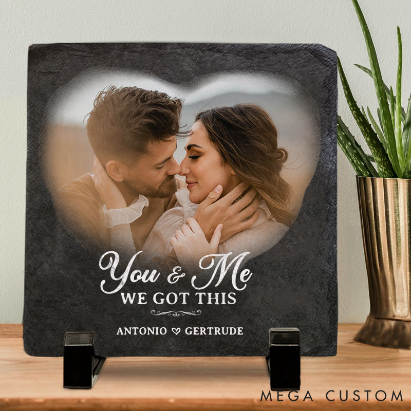 Personalized Couple Photo You And Me We Got This Heart and Square Shaped Stone with Stand First Christmas Valentines Day Gift for Boyfriend Girlfriend