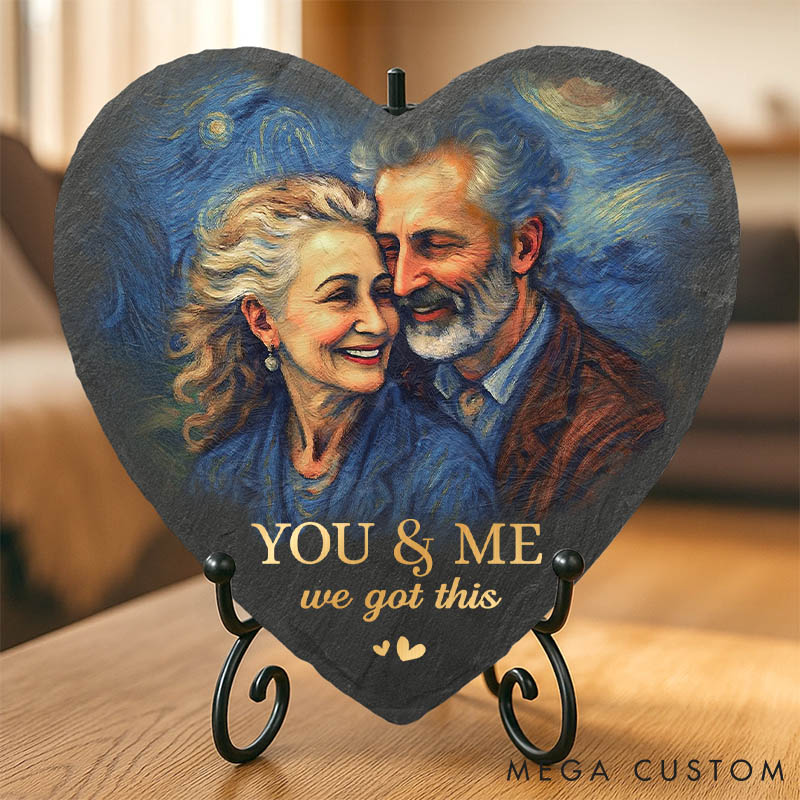 Personalized Couple Photo You And Me We Got This Heart and Square Shaped Stone with Stand First Christmas Valentines Day Gift for Him Her Newlyweds