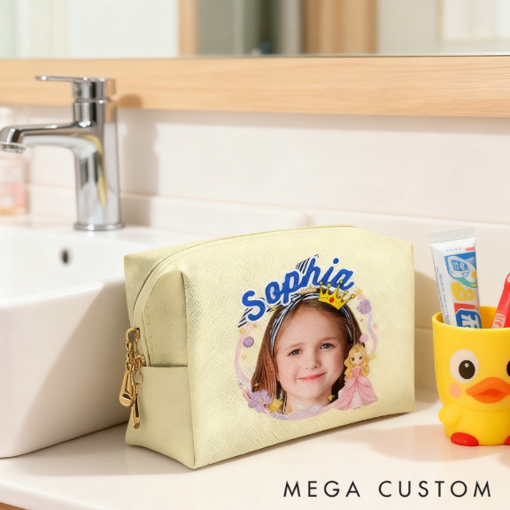 Personalized Cute Princess Custom Face and Name Toiletry Bag for Kids Travel Gifts and Daily Use