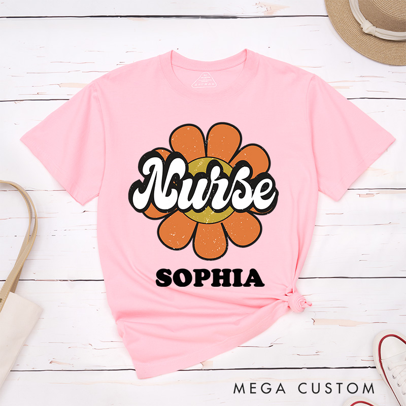 Personalized Nurse T-Shirts Nurse in Full Flower Fashion Design T-Shirts