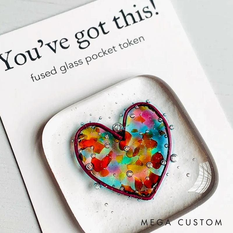 Glass Pocket Token with Message Fused Glass Heart Token Handmade in Cornwall by Niko Brown