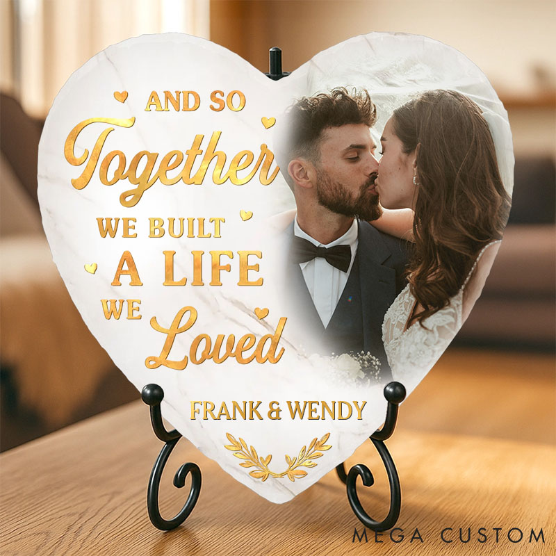 Personalized Couple Photo My Favorite Place in All the World is Next to You Heart Shaped Stone with Stand Christmas Valentines Day Gift for Him Her