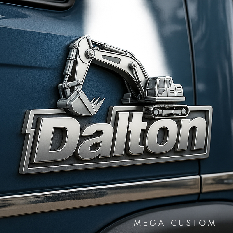 Personalized 3D Excavator & Gear Metal Emblem - Heavy Machinery Enthusiast Car Badge, Premium Truck/SUV Decal