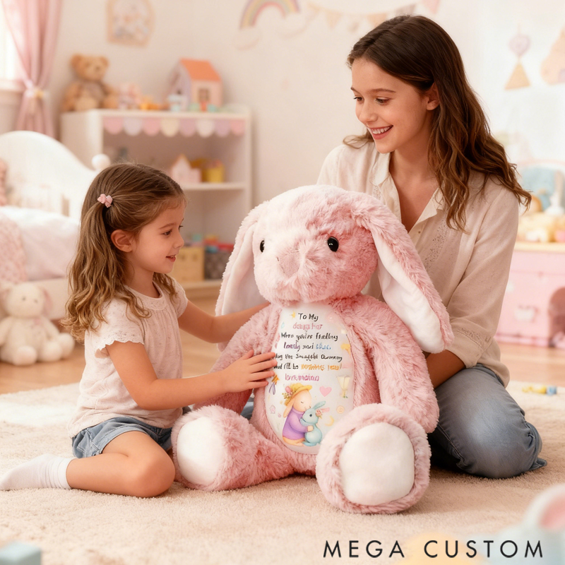 Personalized Pretty Bunny Plush Toy Custom Name to My Sweet Baby Special Gift for Family Members