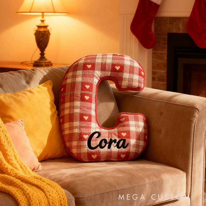Personalized Red and White Plaid Heart Letter Pillow Custom Name Personalized Appreciation Gifts