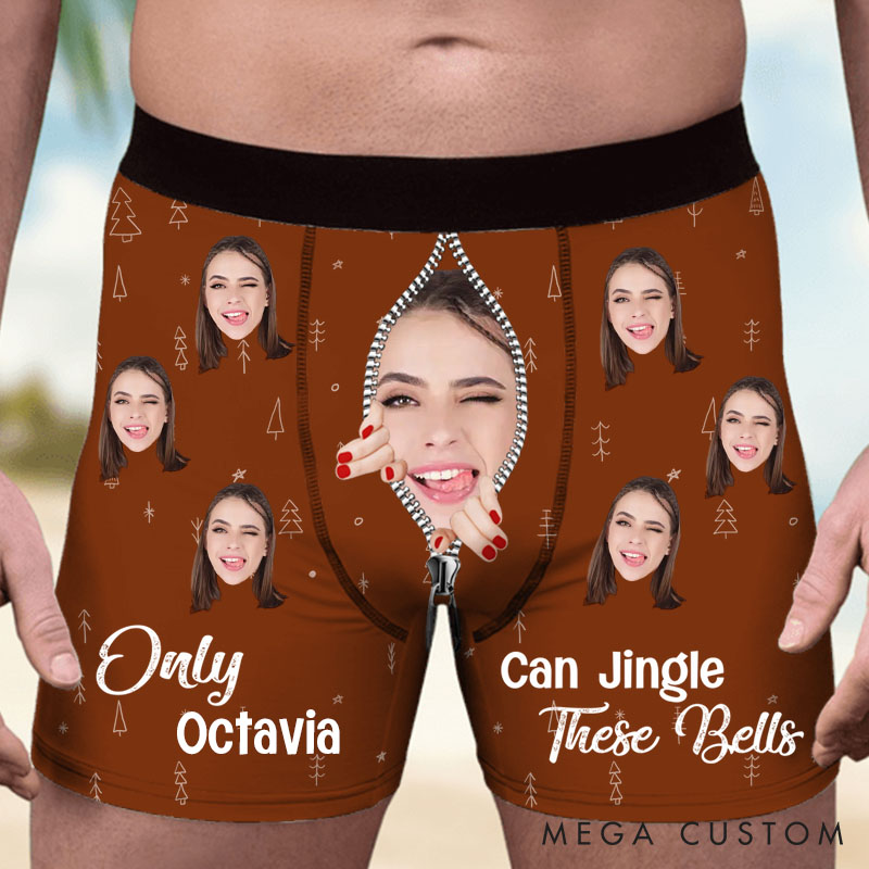 Personalized Girlfriend Wife Face Only Her Can Jingle These Bells Christmas Boxer Briefs Men Underwear with Face Photo Xmas Gift for Boyfriend Husband