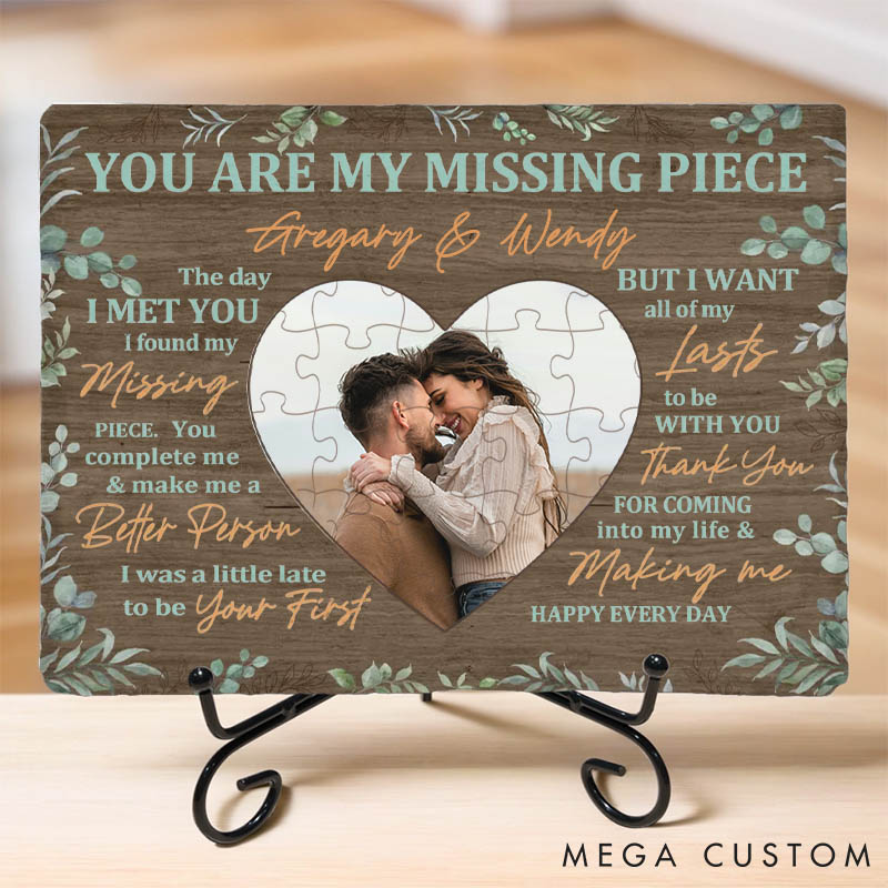 Personalized Couple Photo You Are My Missing Piece Rectangle Shaped Stone with Stand Custom Newlyweds Name Photo Stone Christmas Valentines Day Gift