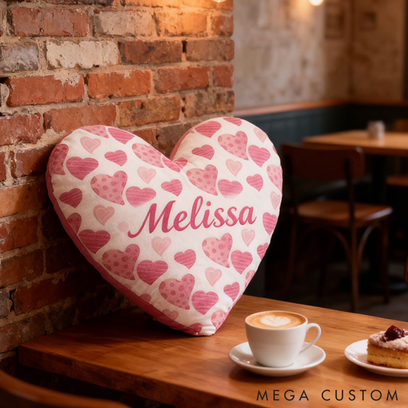 Personalized Pink Heart Shape Design Custom Names Couple Home Pillow Romantic Valentine's Day Gift for Girlfriend for Wife for Flower Girl