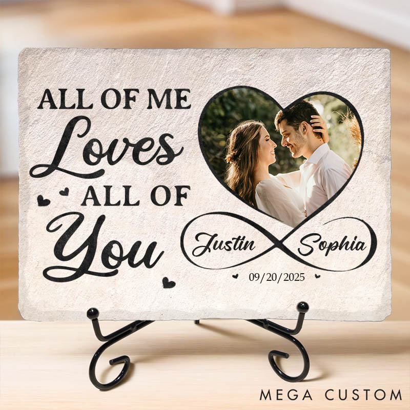 Personalized Couple Photo All of Me Loves All of You Heart Square and Rectangle Shaped Stone with Stand Newlyweds Stone Christmas Valentines Day Gift
