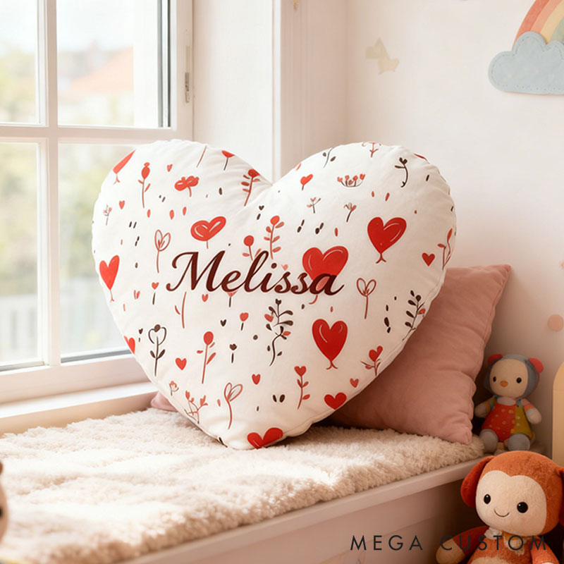 Personalized Heart Shape Flower Design Custom Names Couple Home Pillow Romantic Valentine's Day Gift for Girlfriend for Wife for Flower Girl