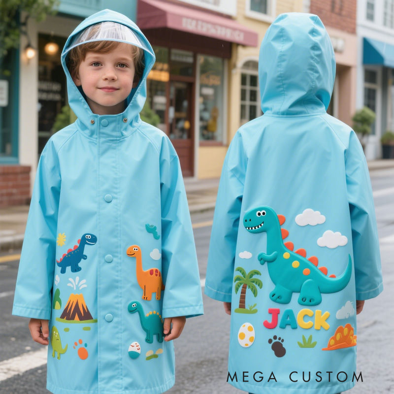 Personalized Kids Firefighter Themed Waterproof Raincoat 100% Waterproof Kids Firefighter Raincoat – Heavy-Duty PU Rain Gear with Full Weather Protection & Playful 3D Details