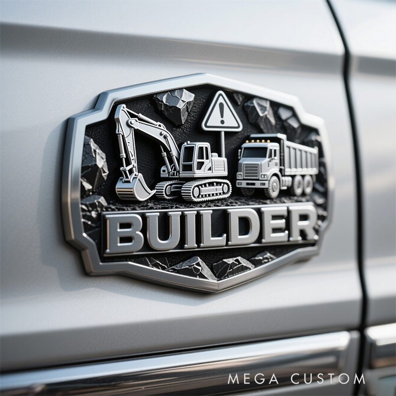 Personalized 3D Construction Car Emblem – Heavy-Duty Metal Truck/Excavator Vehicle Decal Sticker