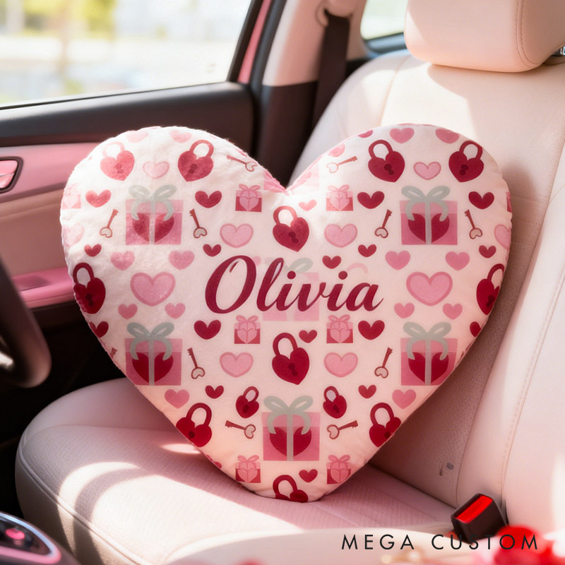 Personalized Girl friend Heart Shaped Love Lock Pillow Custom Couple Name Valentines Day Cushion Anniversary Date Night Gift for Her Wife Girlfriend