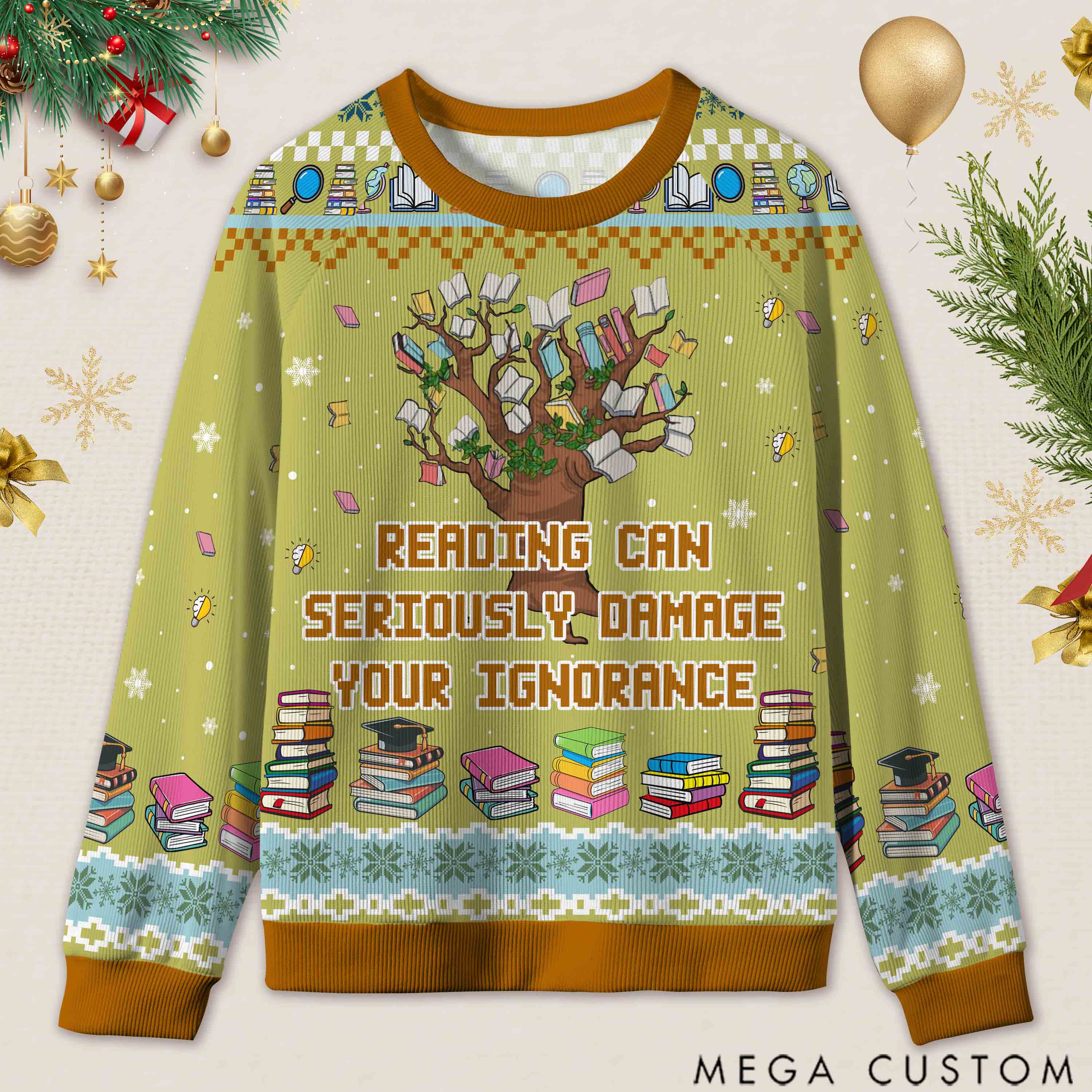 Personalized Funny Library Ugly Sweater Holiday Gift for Librarians