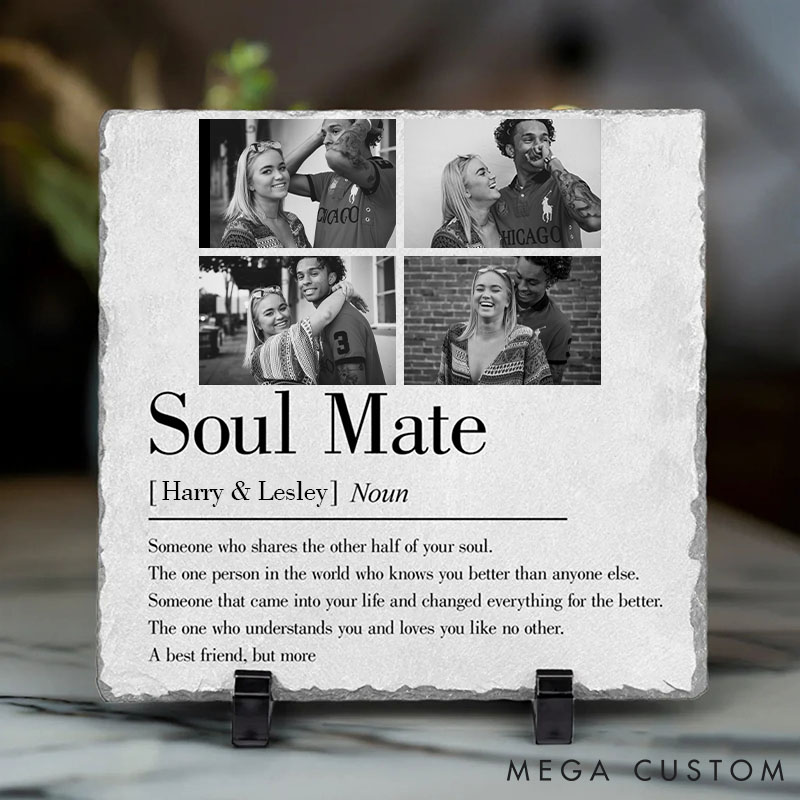 Personalized Couple Photo Soulmate Square Shaped Stone with Stand Custom Newlyweds Photo Stone Wedding Gift Christmas Valentines Day Gift for Him Her