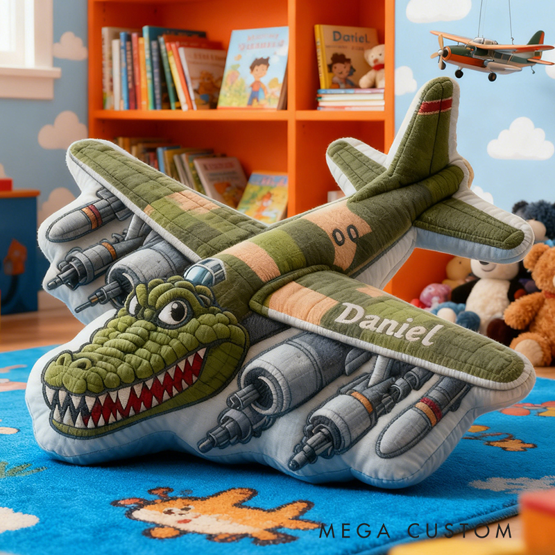 Personalized Airplane Name Custom Soft Decorative Gift Fighter Jet Adventure Style Fun Playful Cozy Boy Room Cool Aviator Sky Battle Power Wings Graphic 3D Print Pillow